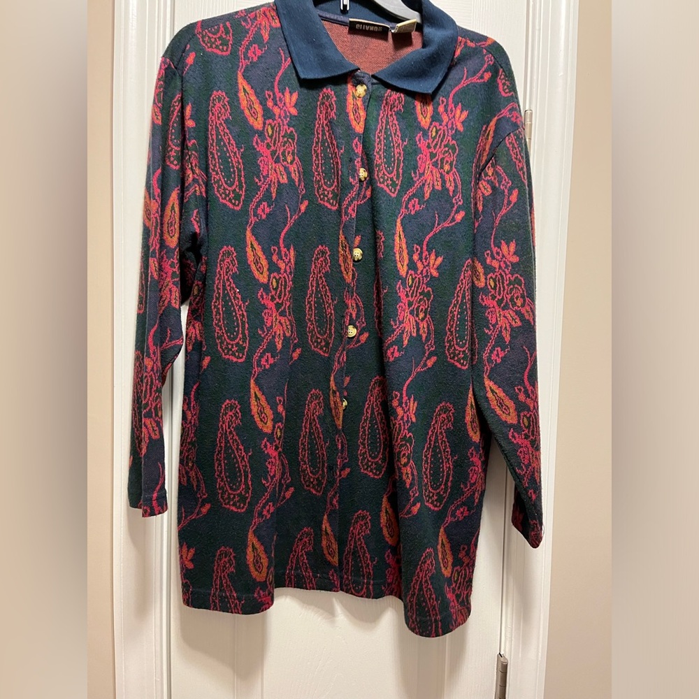 Vintage 80s- 90s black and print long sleeve blouse size medium - Picture 4 of 9